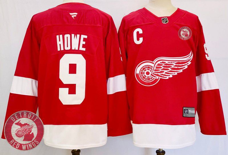 Men Detroit Red Wings #9 Howe Red Fanatics 2025 NHL Jersey style 4